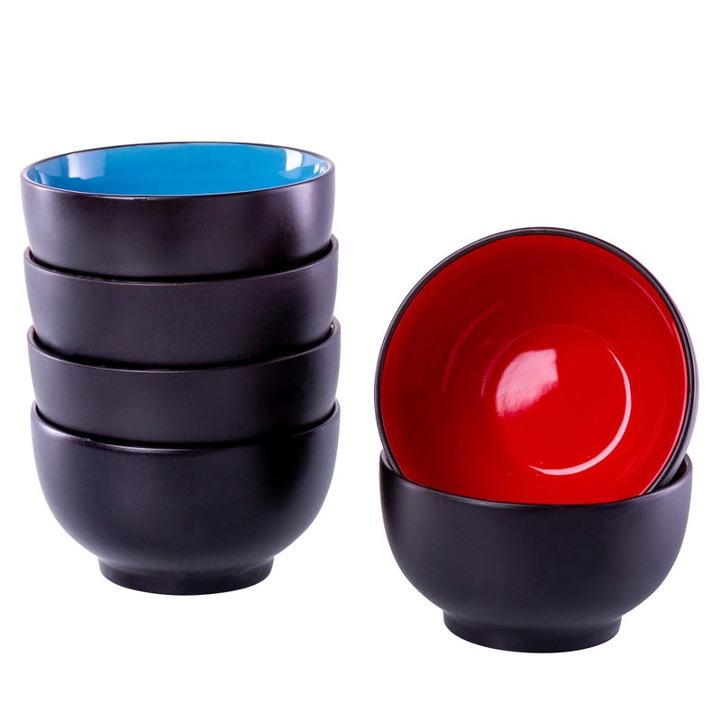 Klikel 6 Pack of Soup Bowls - Dishwasher And Microwave Safe Ceramic Bowl Set - Black With Color Inside - Large 18oz - 5 1/2 Inch Round - Image 3